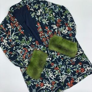 trf_outerwear Floral Jacket With Faux Fur Cuffs